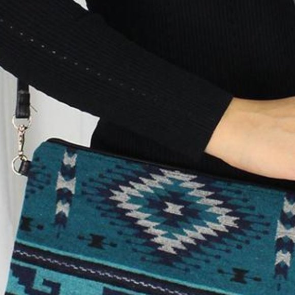 Teal Aztec Design Fabric Wristlet Crossbody Bag - Picture 4 of 4